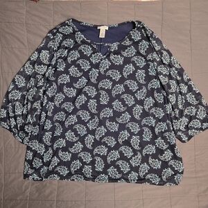 Catherines Blouse sheer overlay paisley blue 3x long sleeve